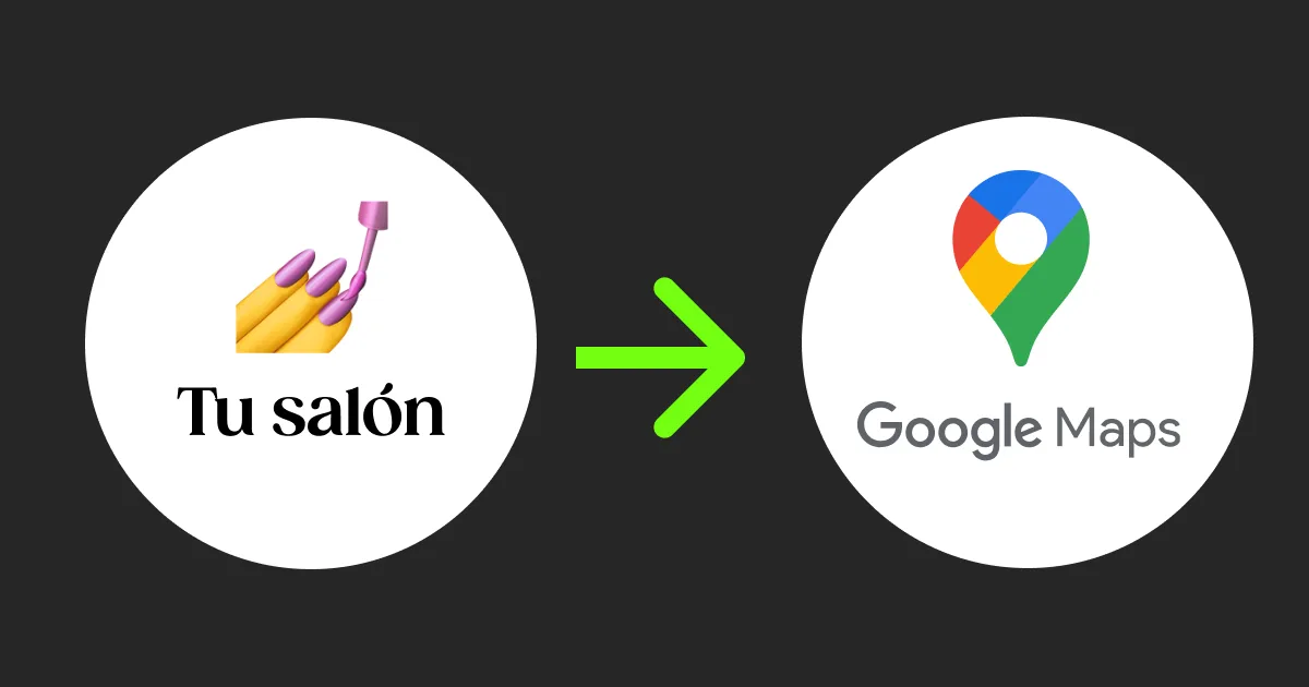 Ilustración de un salón de uñas con una flecha hacia el logo de Google Maps