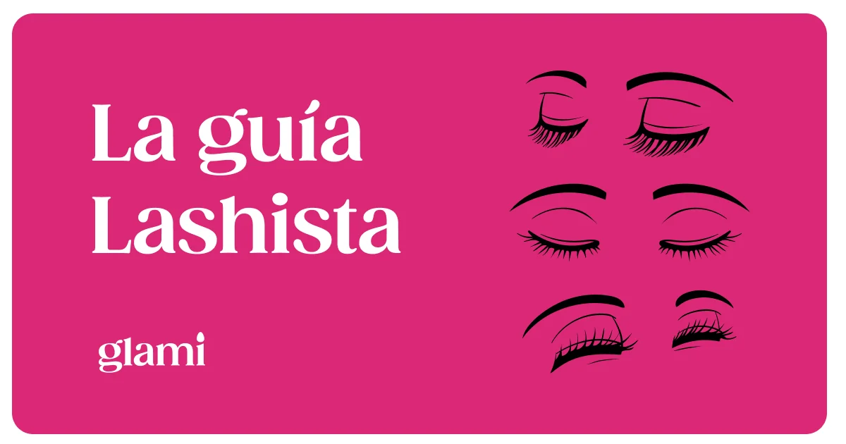 La guía Lashista de Glami: ojos con extensiones de pestañas dibujados sobre fondo rosa