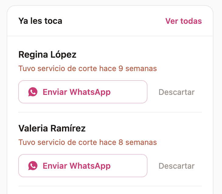 Lista Ya les toca en Glami, con clientas pendientes de regresar